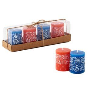 One Hundred 80 Degrees Red and Blue Bandana Candles Set of 4